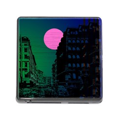 Vaporwave Old Moon Over Nyc Memory Card Reader (square 5 Slot) by WetdryvacsLair