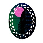 Vaporwave Old Moon Over NYC Oval Filigree Ornament (Two Sides) Front