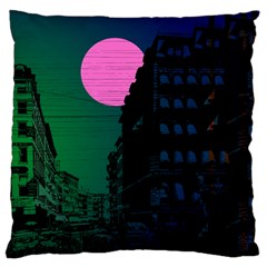 Vaporwave Old Moon Over Nyc Large Cushion Case (one Side) by WetdryvacsLair