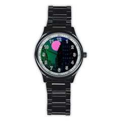 Vaporwave Old Moon Over Nyc Stainless Steel Round Watch by WetdryvacsLair