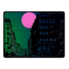 Vaporwave Old Moon Over Nyc Double Sided Fleece Blanket (small)  by WetdryvacsLair