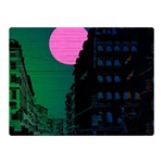 Vaporwave Old Moon Over NYC Double Sided Flano Blanket (Mini)  35 x27  Blanket Front