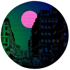 Vaporwave Old Moon Over Nyc Wooden Bottle Opener (round) by WetdryvacsLair