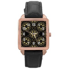 Black And Gold Pattern Rose Gold Leather Watch  by Dazzleway