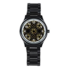 Black And Gold Pattern Stainless Steel Round Watch by Dazzleway