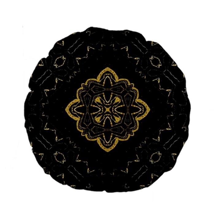 Ornate black and gold Standard 15  Premium Round Cushions