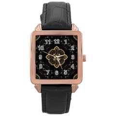 Ornate Black And Gold Rose Gold Leather Watch  by Dazzleway