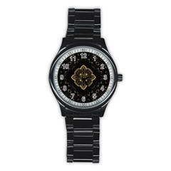 Ornate Black And Gold Stainless Steel Round Watch by Dazzleway