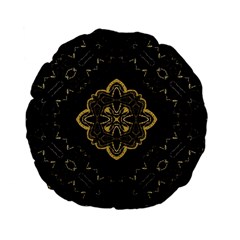 Ornate Black And Gold Standard 15  Premium Flano Round Cushions by Dazzleway