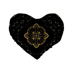 Ornate Black And Gold Standard 16  Premium Flano Heart Shape Cushions by Dazzleway