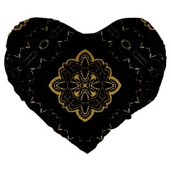 Ornate Black And Gold Large 19  Premium Flano Heart Shape Cushions by Dazzleway