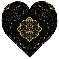 Ornate Black And Gold Wooden Puzzle Heart by Dazzleway