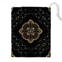 Ornate Black And Gold Drawstring Pouch (5xl) by Dazzleway