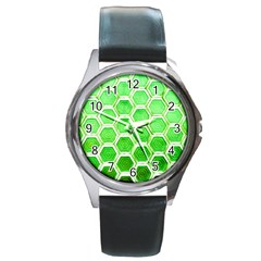 Hexagon Windows Round Metal Watch by essentialimage