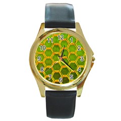 Hexagon Windows Round Gold Metal Watch by essentialimage