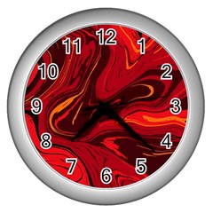 Red Vivid Marble Pattern Wall Clock (silver) by goljakoff