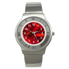 Red Vivid Marble Pattern Stainless Steel Watch by goljakoff