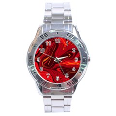 Red Vivid Marble Pattern Stainless Steel Analogue Watch by goljakoff