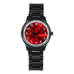 Red Vivid Marble Pattern Stainless Steel Round Watch by goljakoff