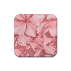 Coral Colored Hortensias Floral Photo Rubber Coaster (square)  by dflcprintsclothing