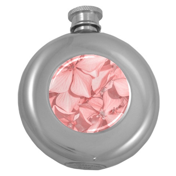 Coral Colored Hortensias Floral Photo Round Hip Flask (5 oz)