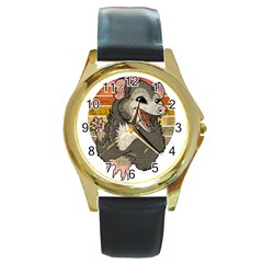 Possum  Round Gold Metal Watch by Valentinaart