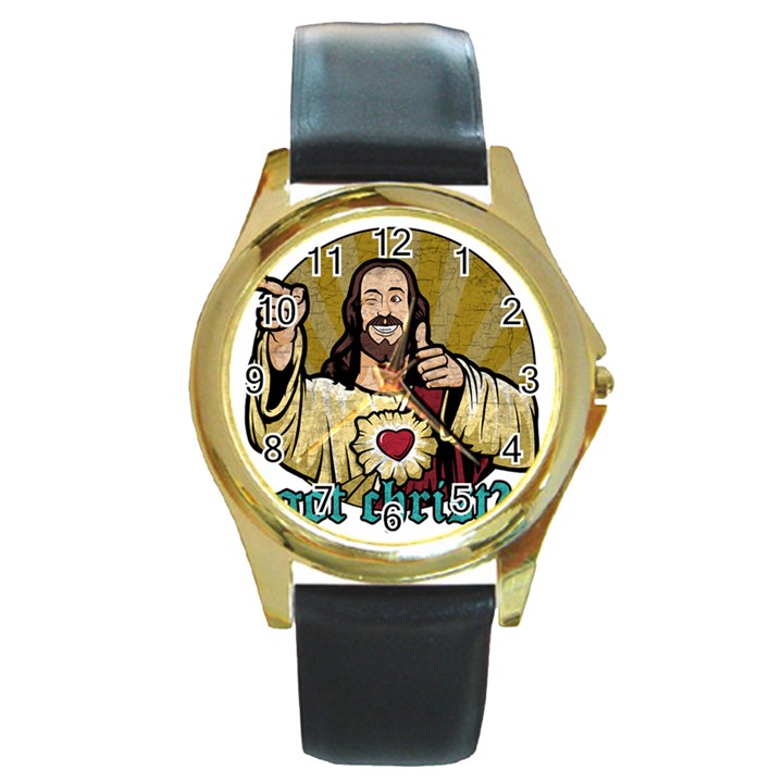 Buddy Christ Round Gold Metal Watch