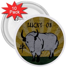 Chinese New Year ¨c Year Of The Ox 3  Buttons (10 Pack)  by Valentinaart