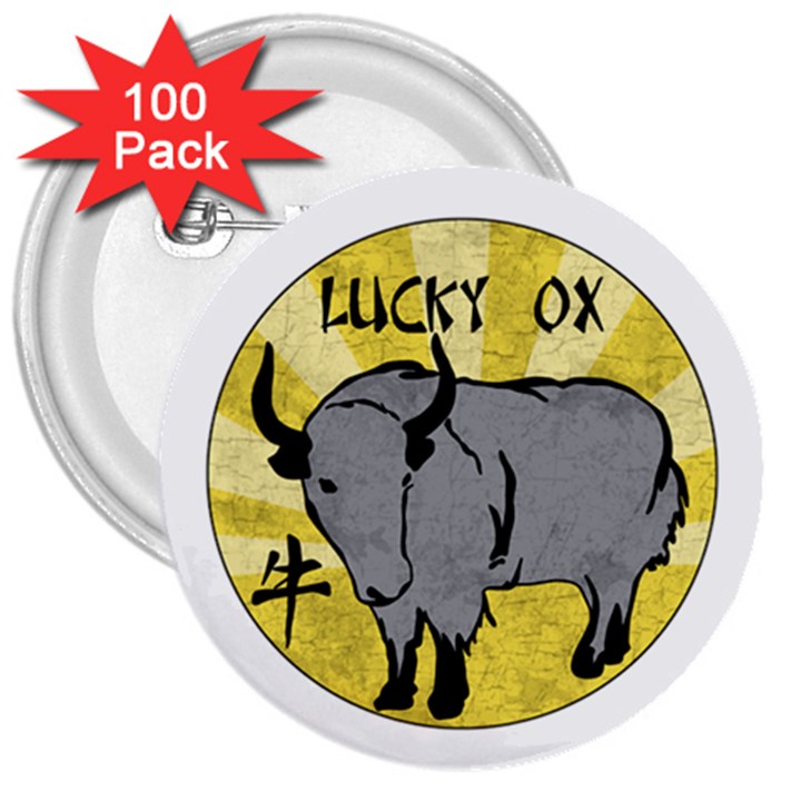 Chinese New Year ¨C Year of the Ox 3  Buttons (100 pack) 