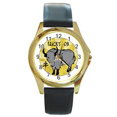 Chinese New Year ¨c Year Of The Ox Round Gold Metal Watch by Valentinaart