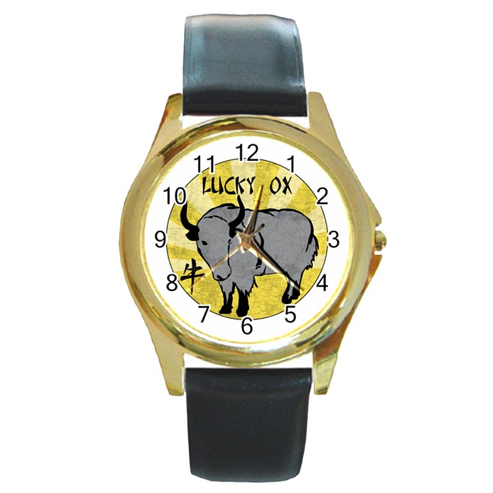 Chinese New Year ¨C Year of the Ox Round Gold Metal Watch