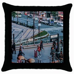 Crowded Urban Scene, Osaka Japan Throw Pillow Case (black) by dflcprintsclothing