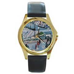 Crowded Urban Scene, Osaka Japan Round Gold Metal Watch by dflcprintsclothing