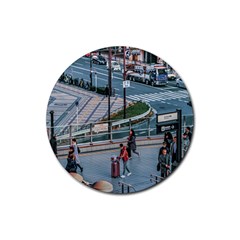 Crowded Urban Scene, Osaka Japan Rubber Coaster (round)  by dflcprintsclothing