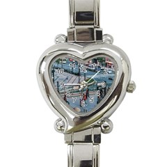 Crowded Urban Scene, Osaka Japan Heart Italian Charm Watch by dflcprintsclothing