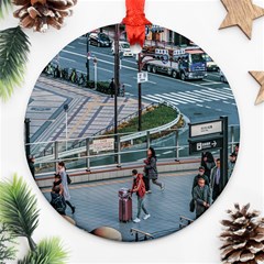 Crowded Urban Scene, Osaka Japan Round Ornament (two Sides) by dflcprintsclothing