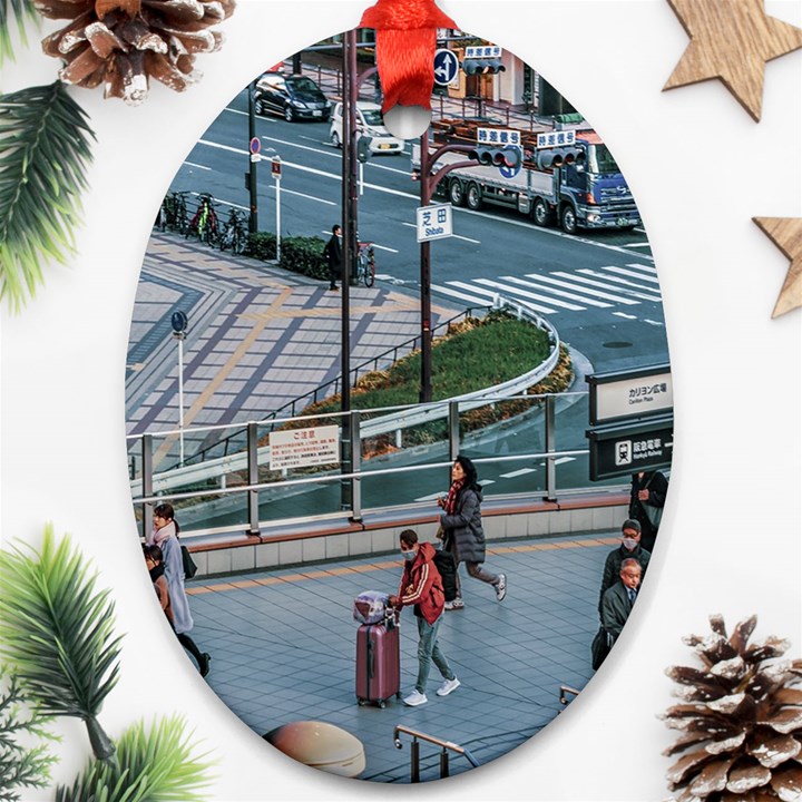 Crowded Urban Scene, Osaka Japan Oval Ornament (Two Sides)