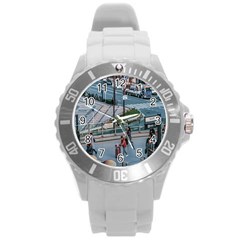 Crowded Urban Scene, Osaka Japan Round Plastic Sport Watch (l) by dflcprintsclothing