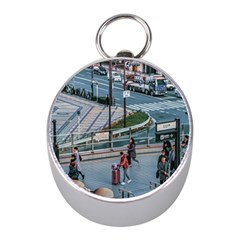 Crowded Urban Scene, Osaka Japan Mini Silver Compasses by dflcprintsclothing