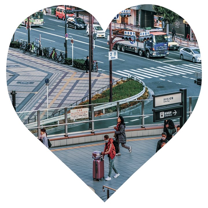 Crowded Urban Scene, Osaka Japan Wooden Puzzle Heart