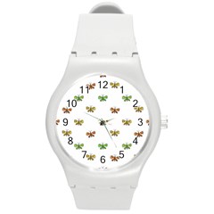 Butterfly Cartoon Drawing Motif  Pattern Round Plastic Sport Watch (m)