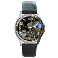 Montevideo Airport Night Scene, Uruguay Round Metal Watch by dflcprintsclothing