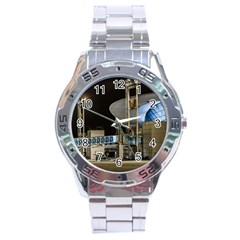 Montevideo Airport Night Scene, Uruguay Stainless Steel Analogue Watch by dflcprintsclothing