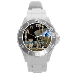 Montevideo Airport Night Scene, Uruguay Round Plastic Sport Watch (l) by dflcprintsclothing