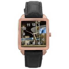 Montevideo Airport Night Scene, Uruguay Rose Gold Leather Watch  by dflcprintsclothing