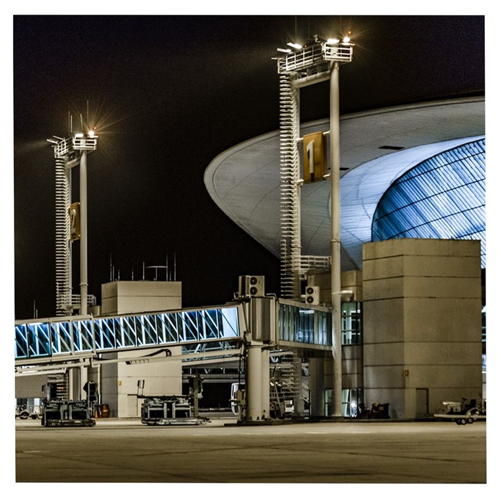 Montevideo Airport Night Scene, Uruguay Wooden Puzzle Square