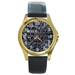 Funky Mosaic  Round Gold Metal Watch Front