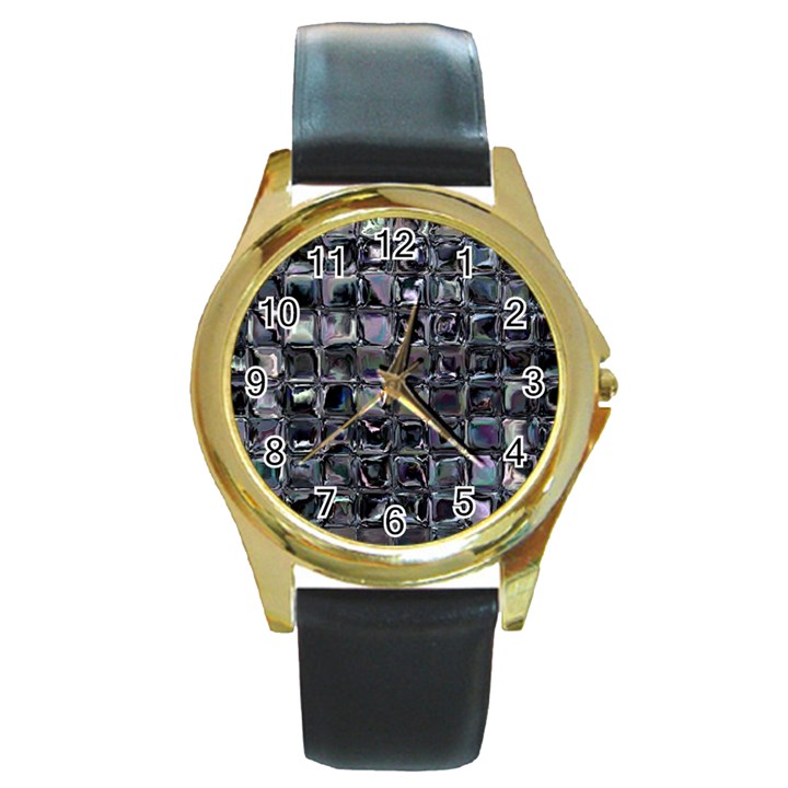 Funky Mosaic  Round Gold Metal Watch