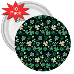 Shamrock Pattern Pink Blue Metallic Pattern 3  Buttons (10 Pack)  by designsbymallika