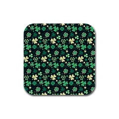 Shamrock Pattern Pink Blue Metallic Pattern Rubber Square Coaster (4 Pack)  by designsbymallika